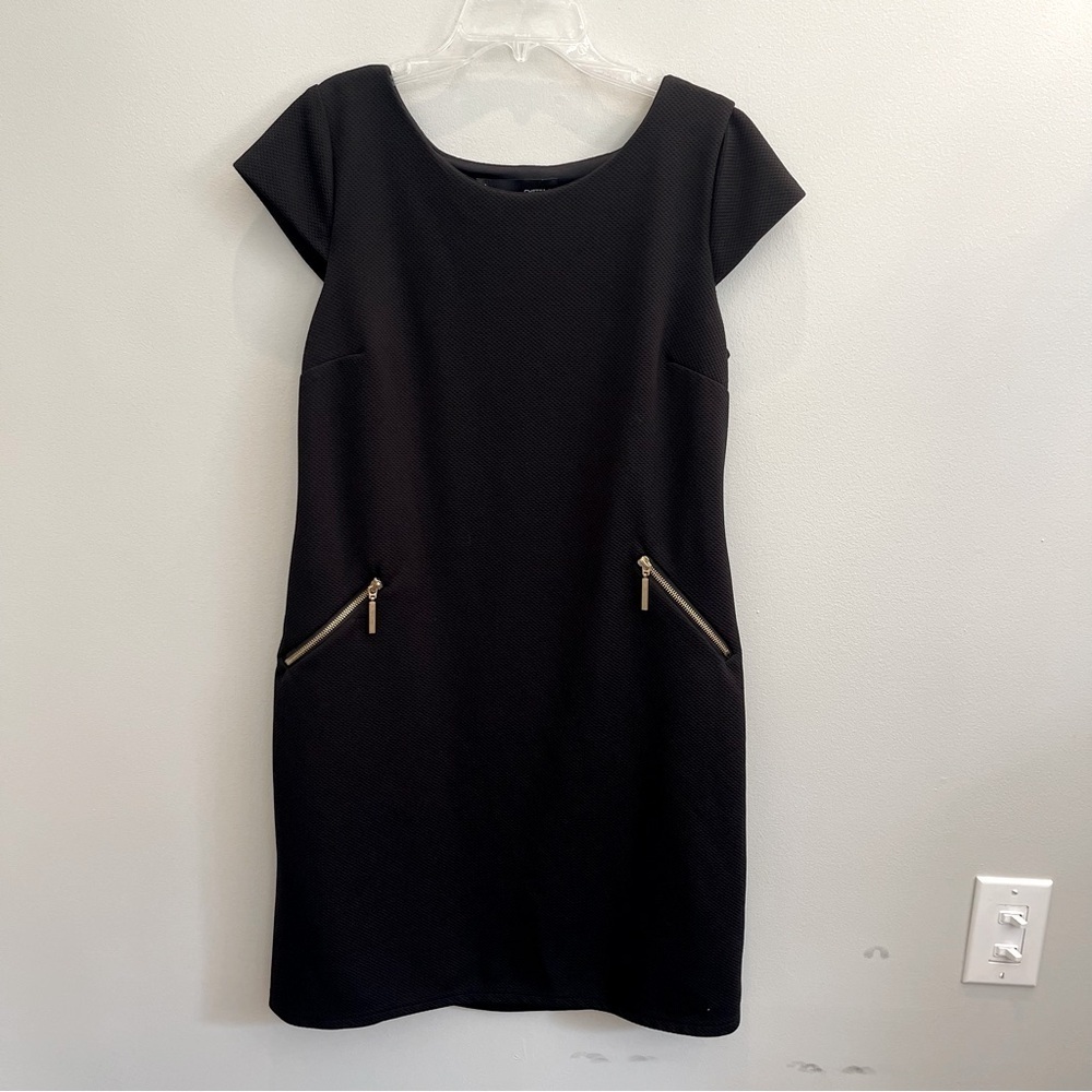 Chetta B. Black Lined Knit Cap Sleeve Sheath Career Cocktail Dress Sz 12